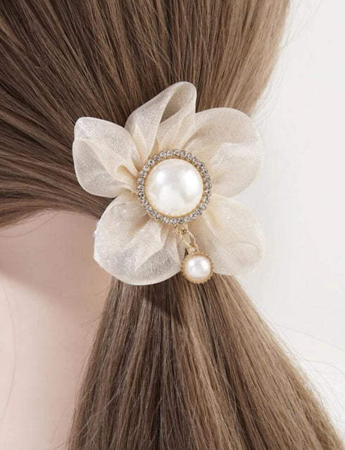 Flower & Faux Pearl Decor Hair Tie